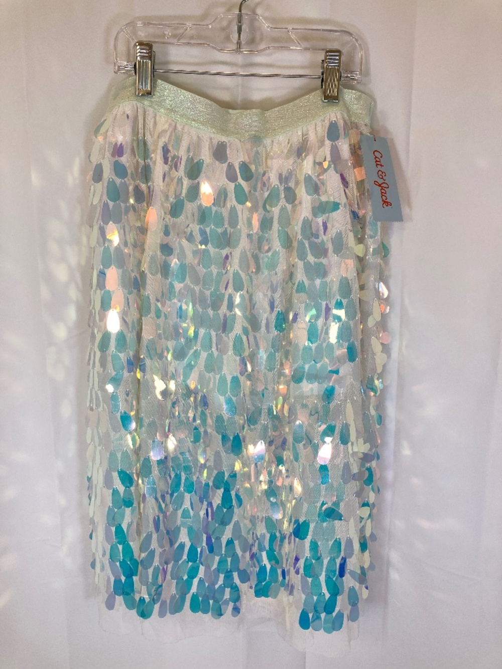 Cat & Jack Youth Skirt Sz XL 14/16 NWT Iridescent Teardrop Sequin Elastic